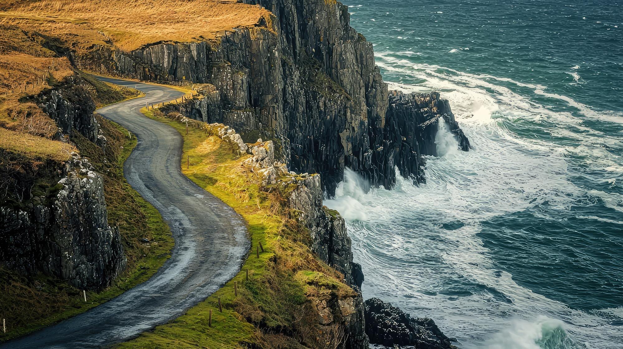 Spring 2026 Self‑Drive: The Most Scenic Routes Across England, Scotland and Wales 3 serene coastal road amidst rugged cliffs and wild b08b67a572619e0f7830 BTOURS