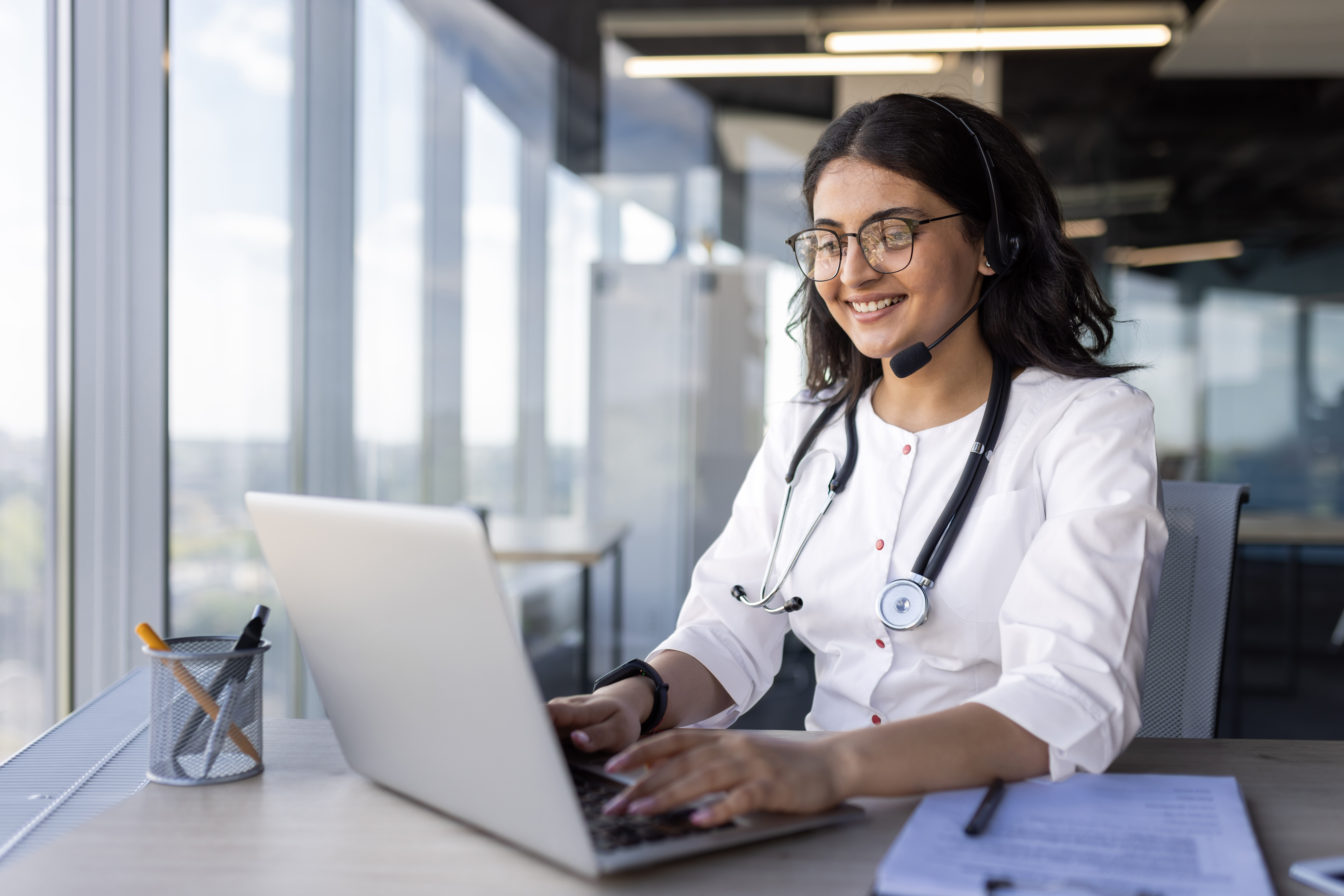 Doctor reviewing ways to improve efficiency of medical practice