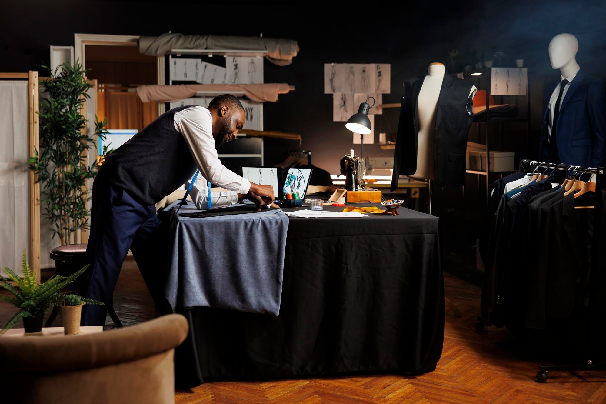 Caring for Your Bespoke Wardrobe: Tips for Timeless Elegance Smiling Tailor Showing Precise Craftmanship In Pro Df66e7949048bbaadc5c