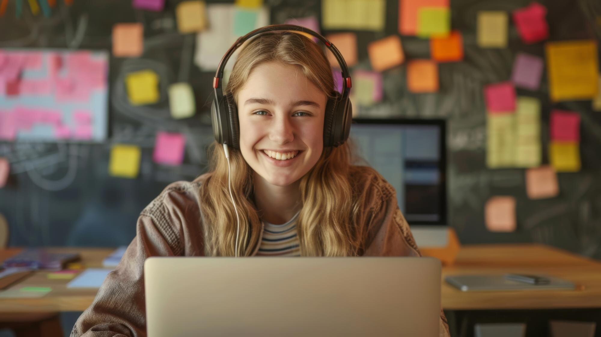 Smiling Woman Wearing Headphones 1c4f94677028ea70363c