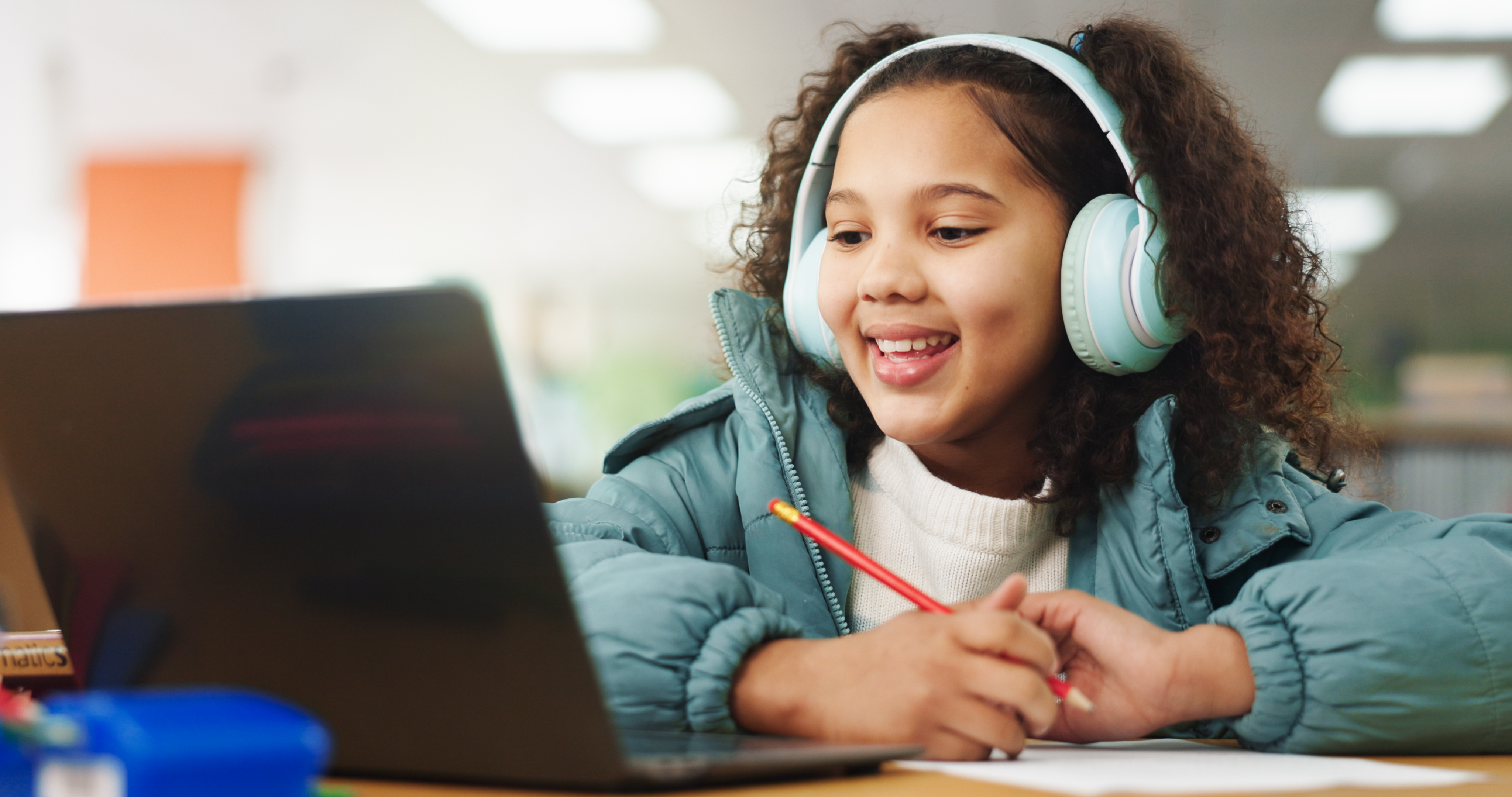 Student Girl And Headphones With Laptop For E Lea 350b082e6a1de9ec5b8c
