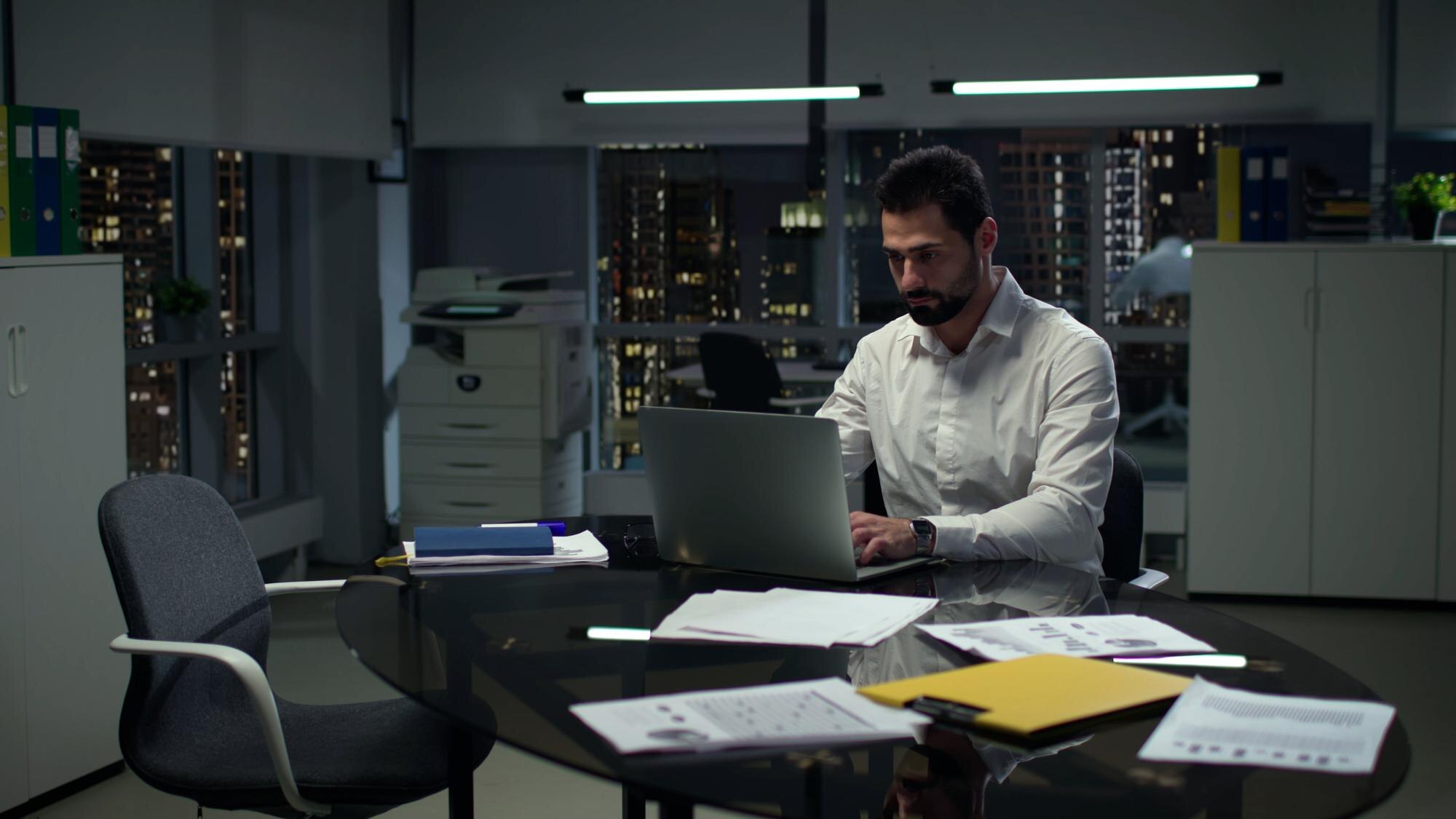 successful entrepreneur work on laptop with night d40ed93733753ba5c12b