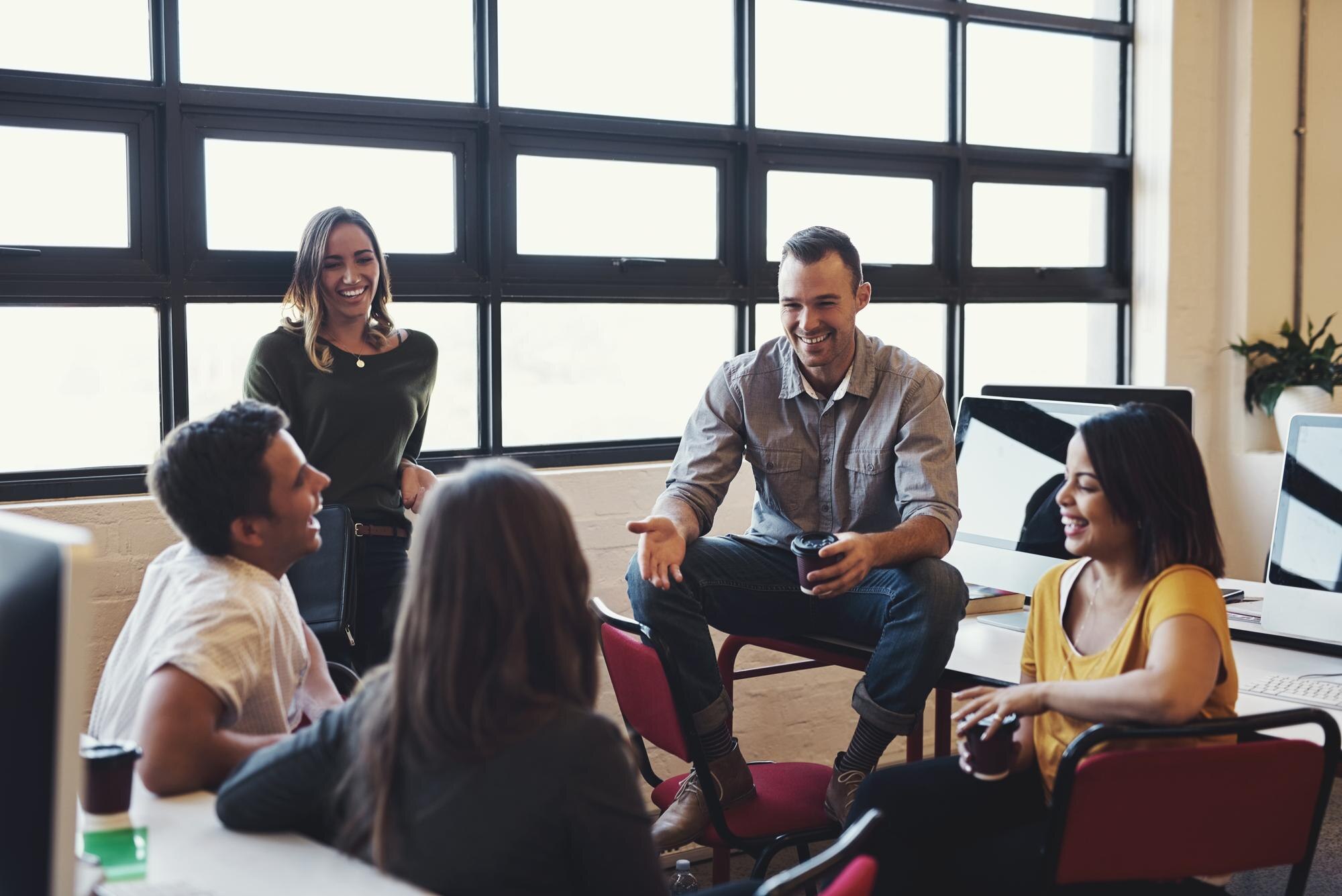 team building laughing and group in office for bus 4150cf9cc4879d720082