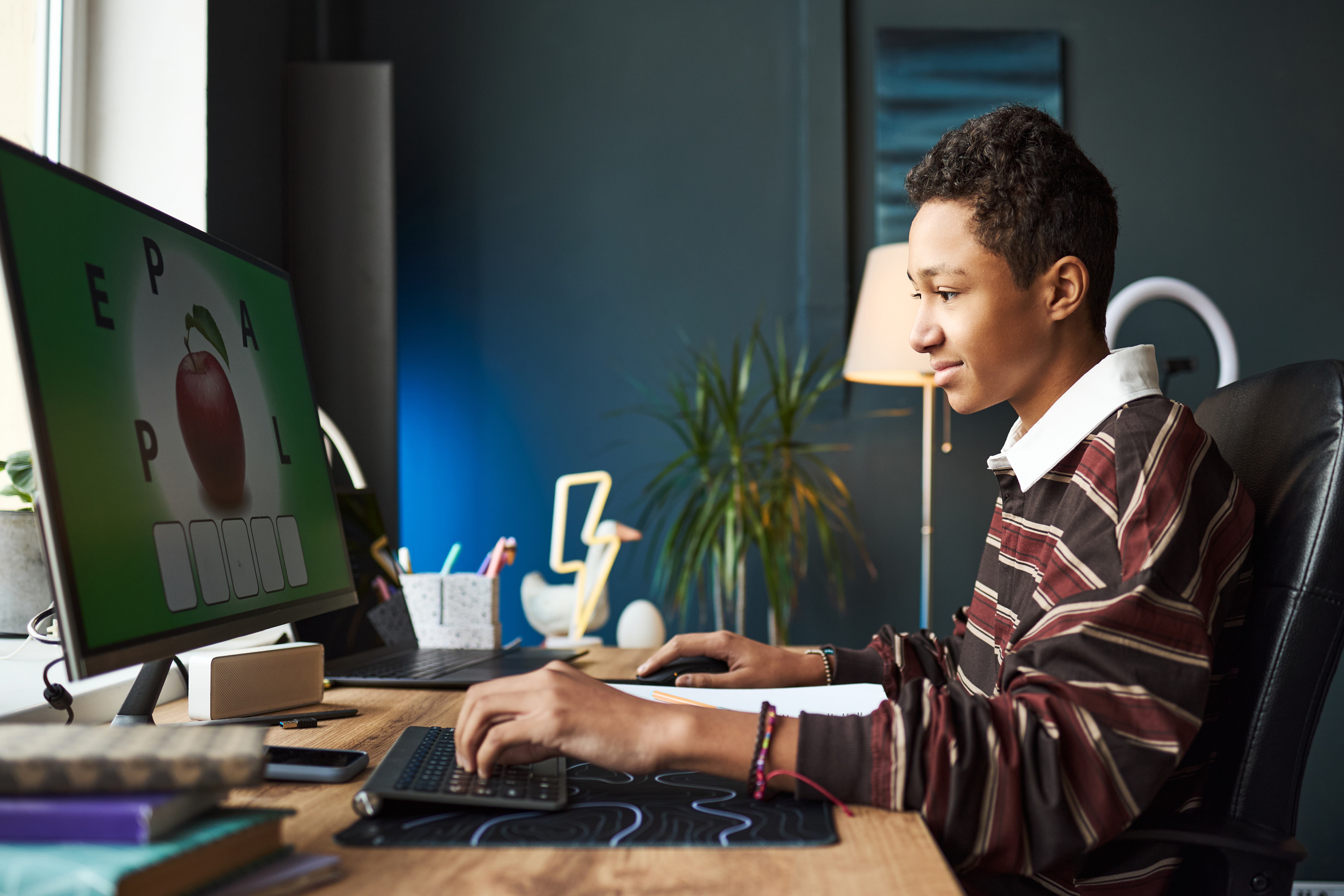 Teenage Black Boy Using Computer For Educational G Bcf2d82a6304d9708285