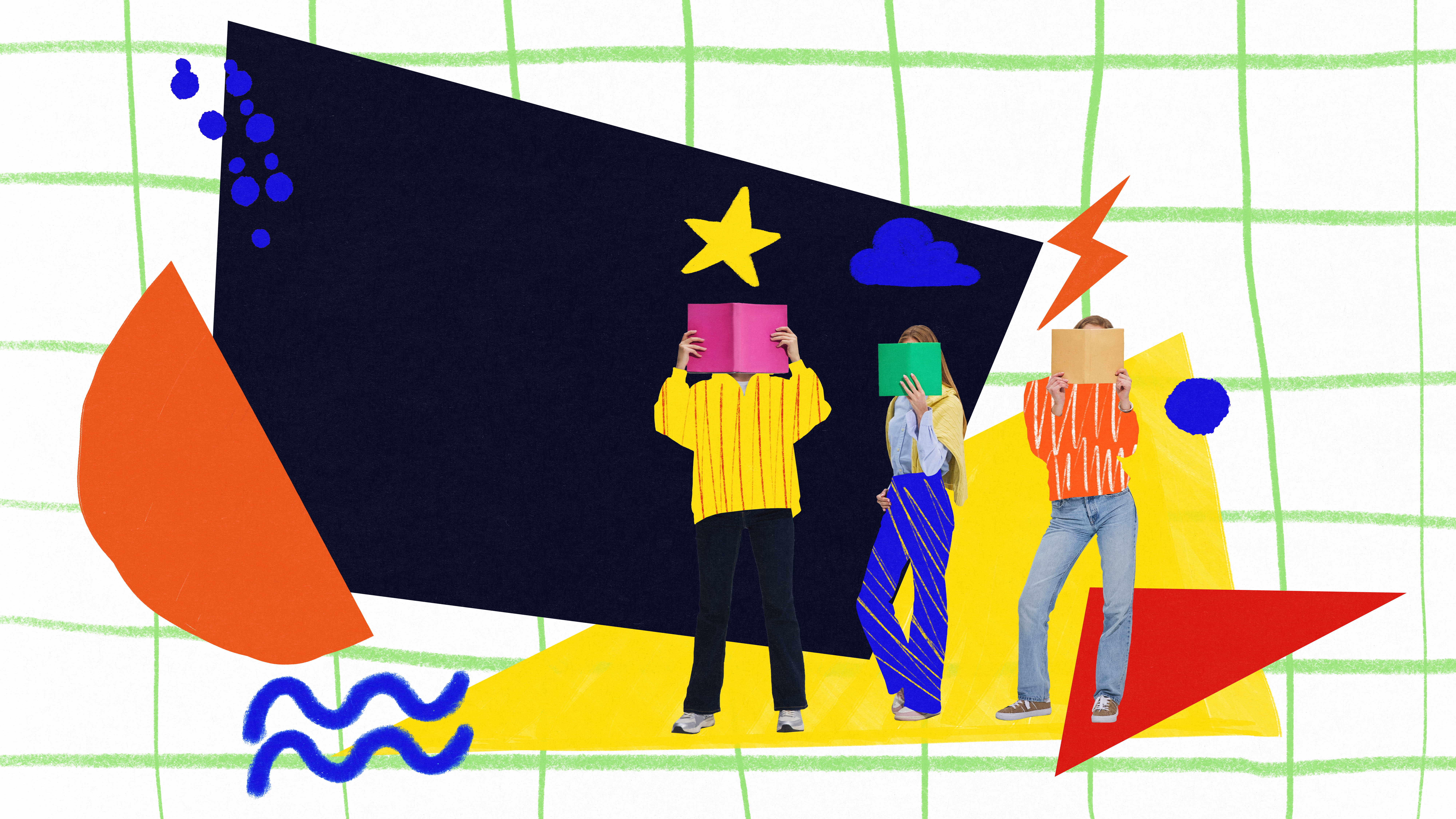 Three Students Holding Books Against Colorful Geom 59afcaac9115eb32a65b