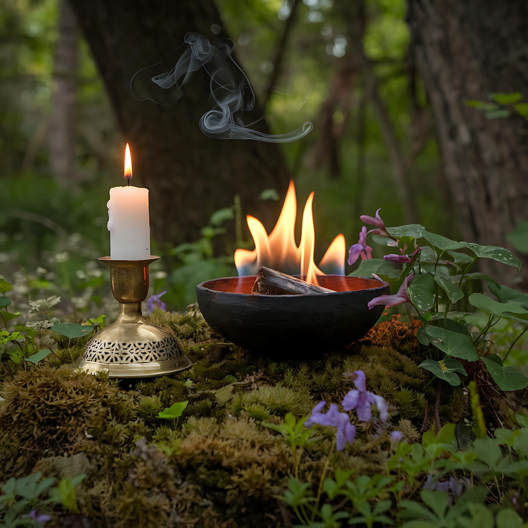 tranquil forest scene with candle and flame e7370a50777afe5df2be