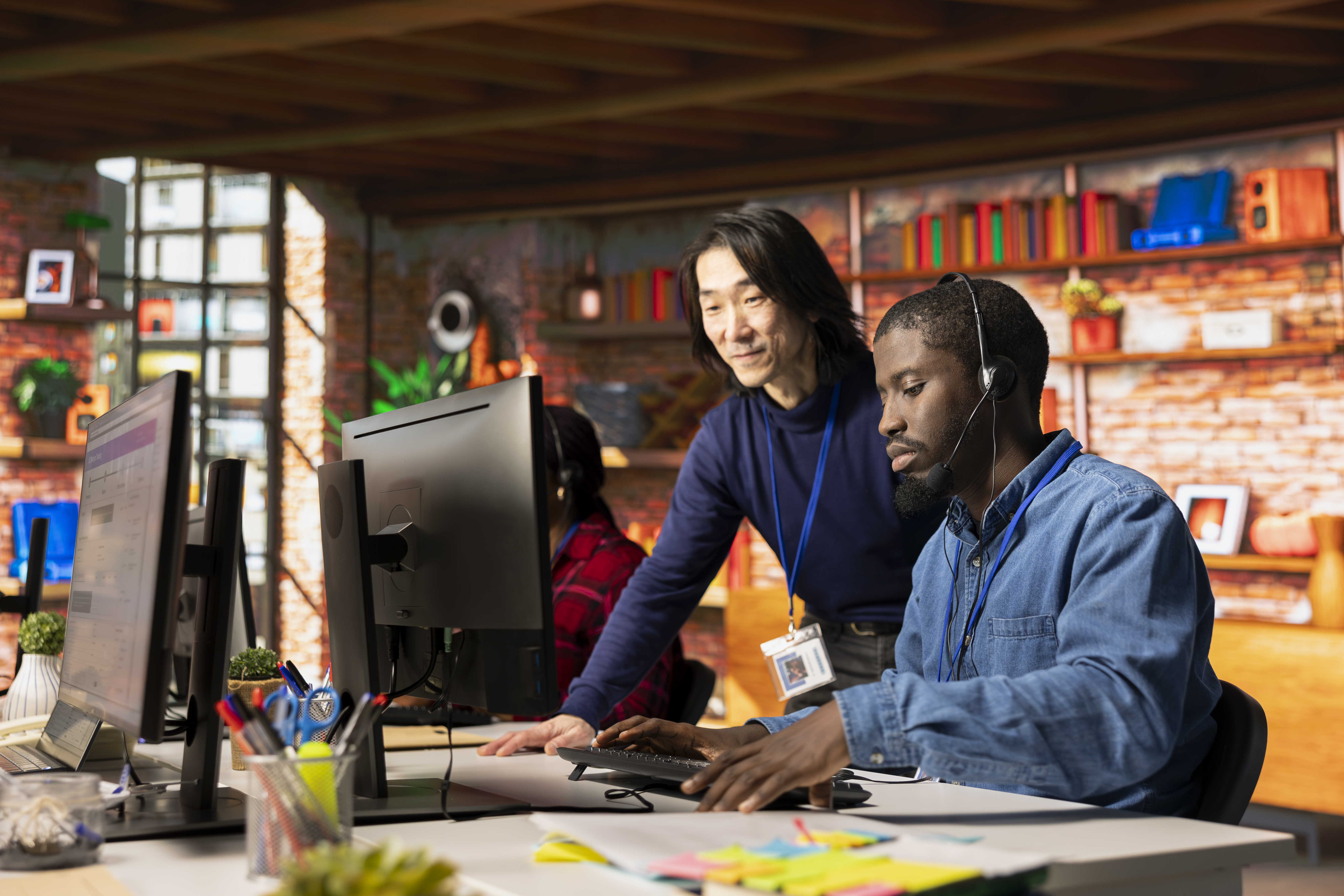 upbeat call center senior manager evaluating new c fc9df3985bfa40b9f710