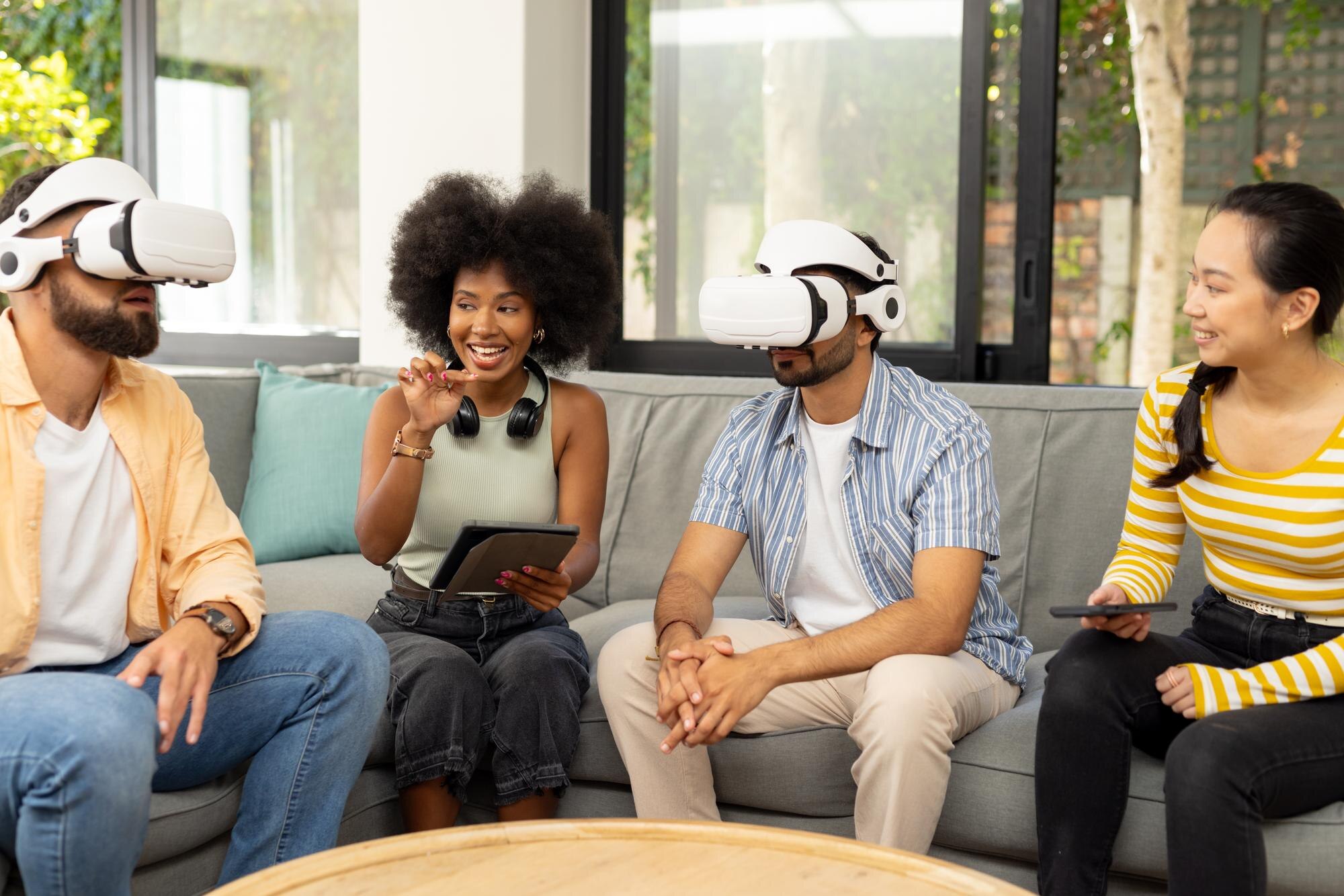 using vr headsets young diverse friends enjoying v c02cefd3900e315c4786