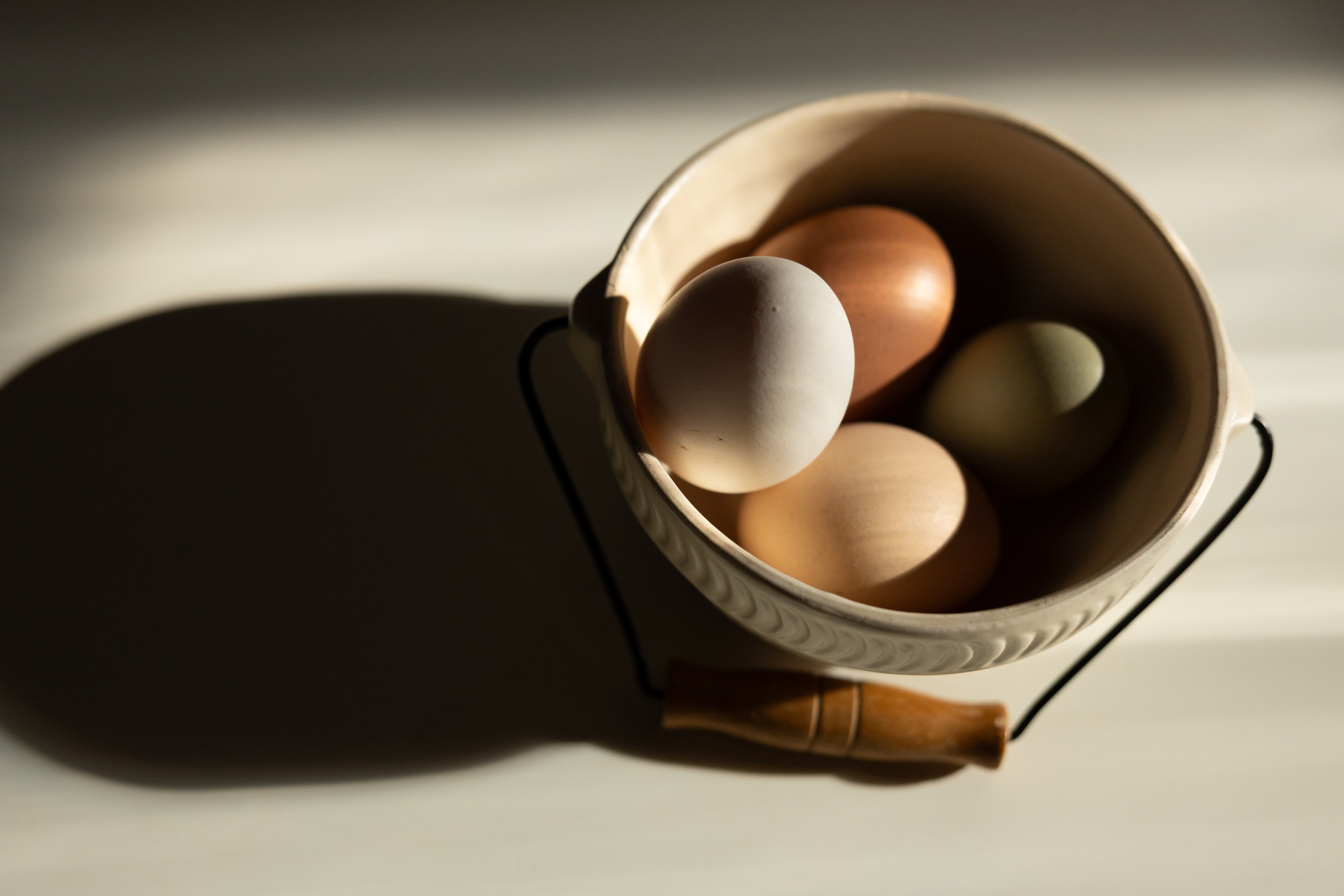varied brown and white eggs in a rustic bowl casti bce27bc6d7efc5f3c957