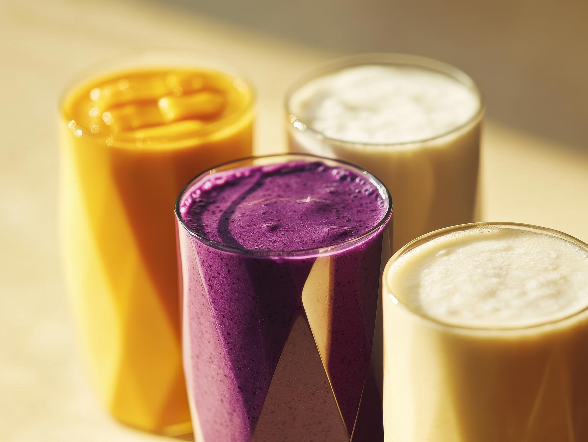 Fuel Your Active Lifestyle with Jubilee Juice & Grill's Protein-Packed Meals and Smoothies! 3 vibrant fruit smoothies served in glasses 51921e8a148b2e0eb40c