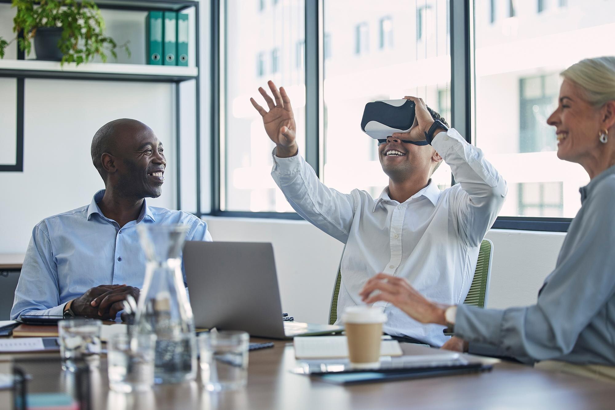virtual reality people meeting and futuristic deve 48a8f7a4001e26264c53
