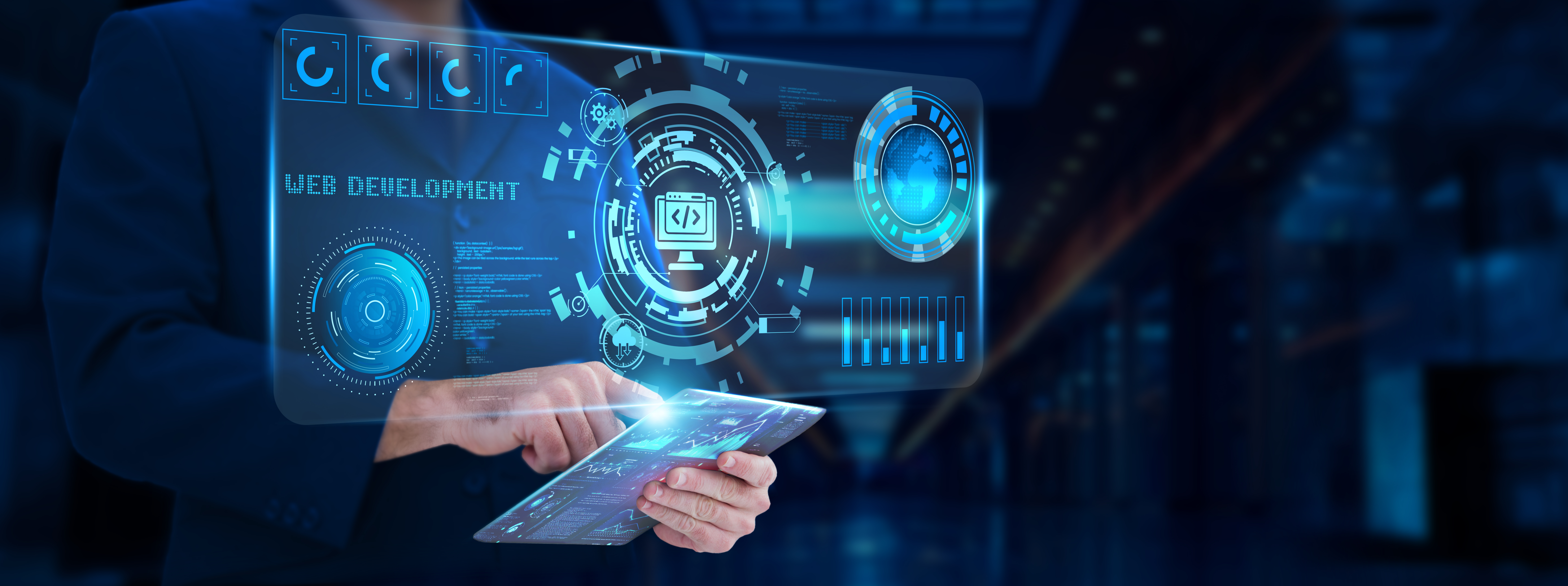 Web development businessman analyzing and monitor