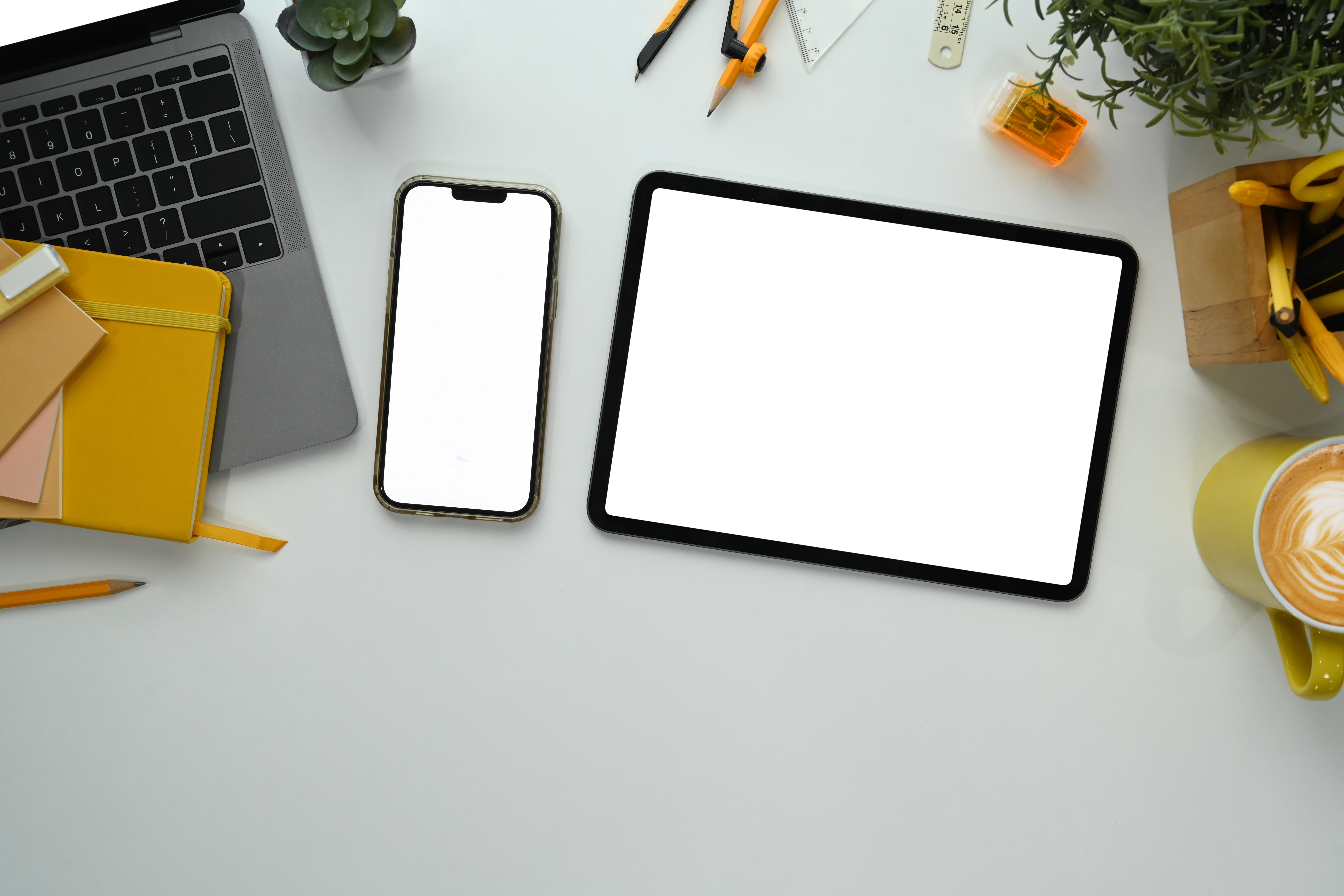 White Office Desk With Digital Tablet Laptop And Aa81abfb763485797946