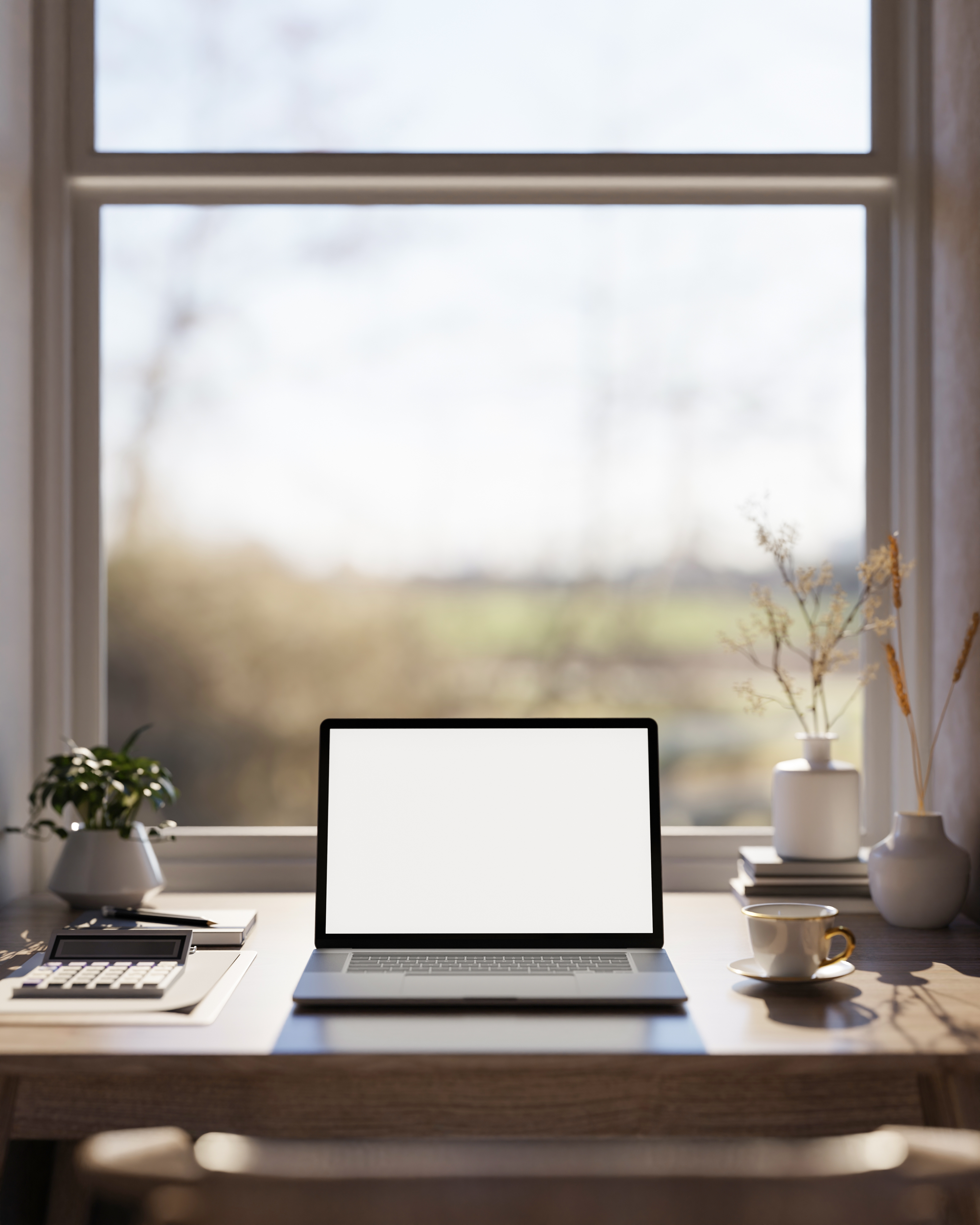 white screen laptop with calculator and coffee cup d4d1219edeac93ec06b3