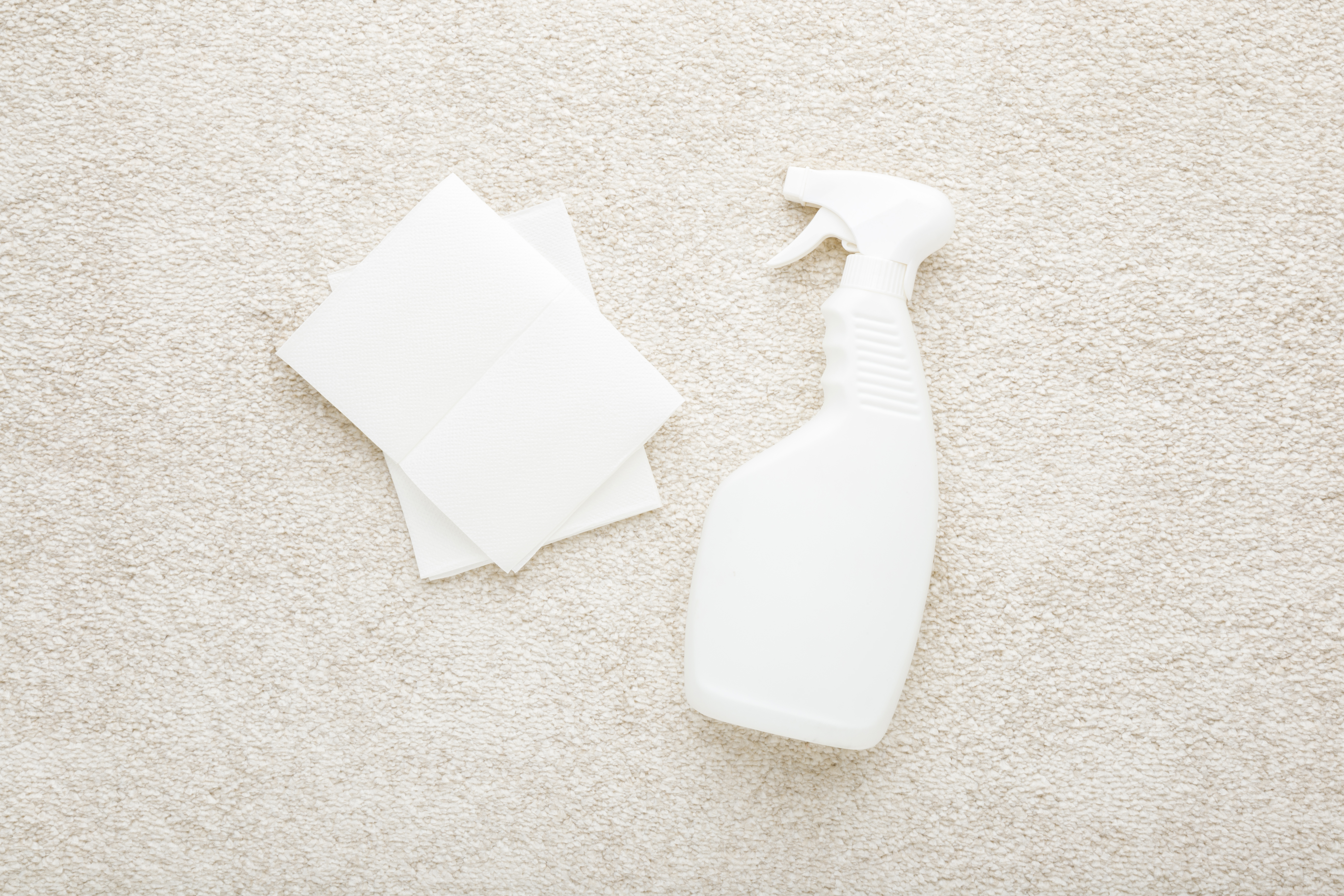 Carpet Care 101: Essential Dos and Don'ts for Spot Cleaning 5 white spray bottle and dry paper napkin for beige 78dfd476930e148583b4