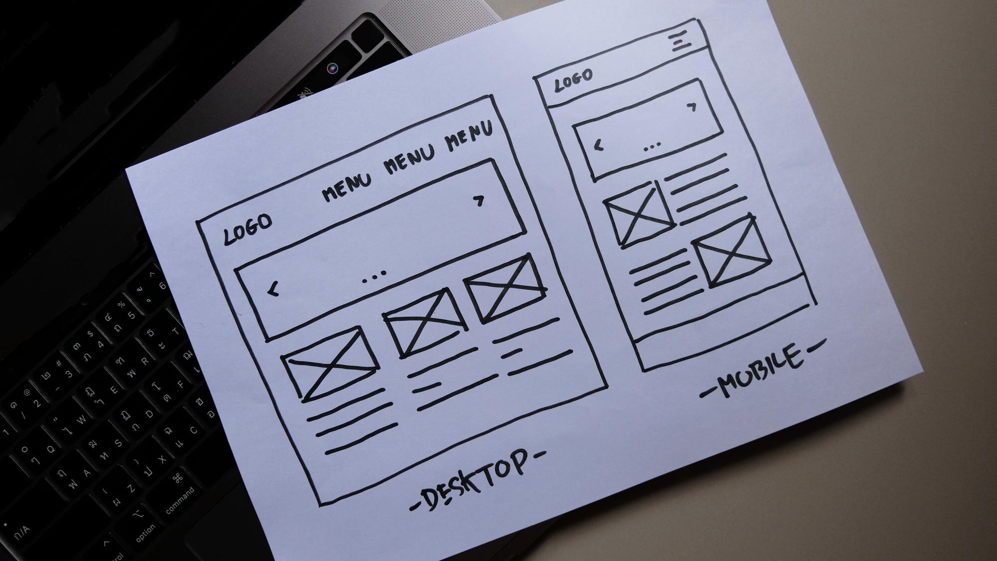 wireframe sketches for desktop and mobile user int 7716e82450dd419c197e