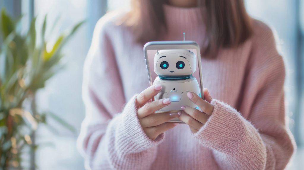 woman holding smartphone with chatbot application open where ai is responding scaled 1 1024x574 709b3f977a33b8691a56