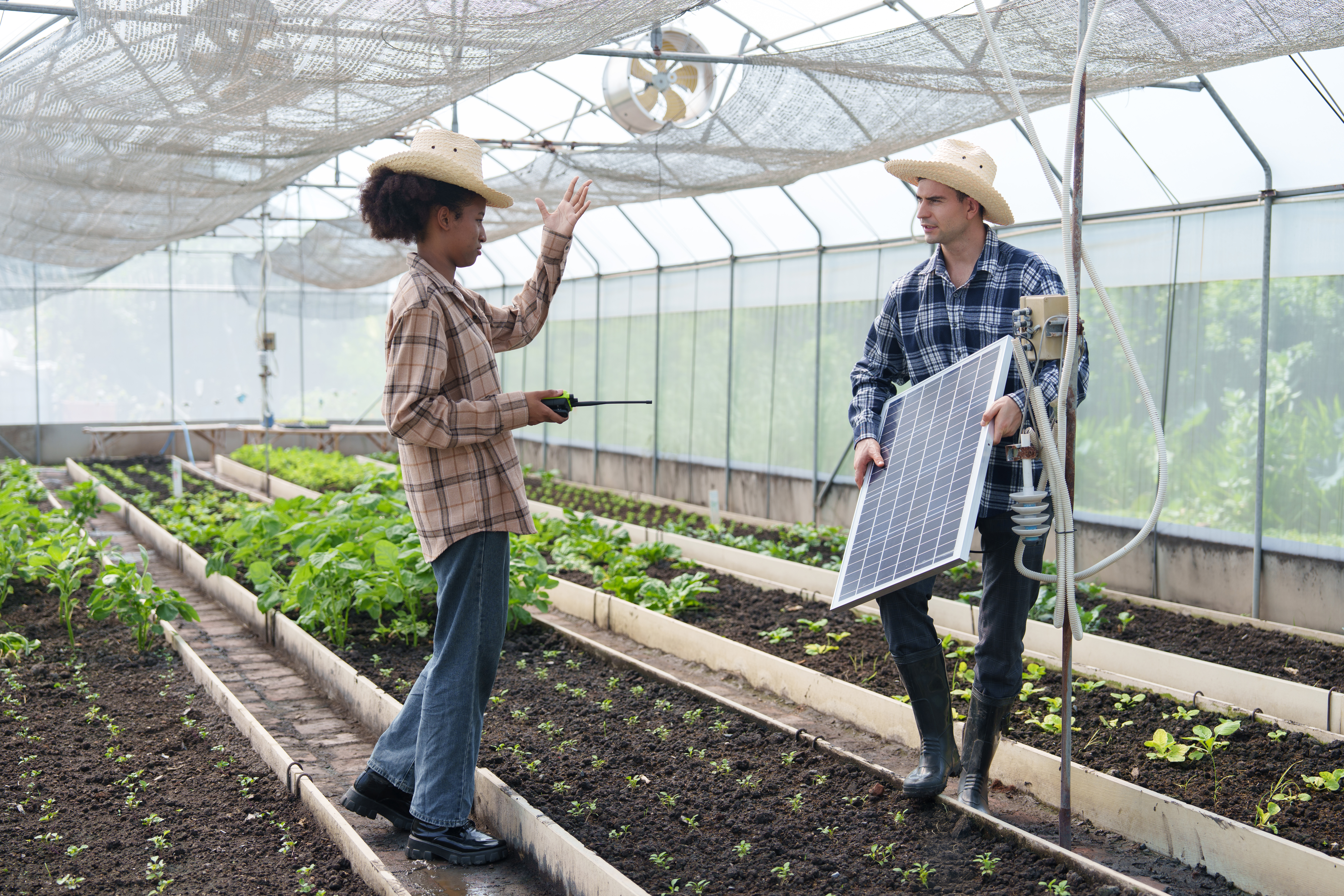 women and men farmers are installing a solar panel 5df65aba69d2b616101b
