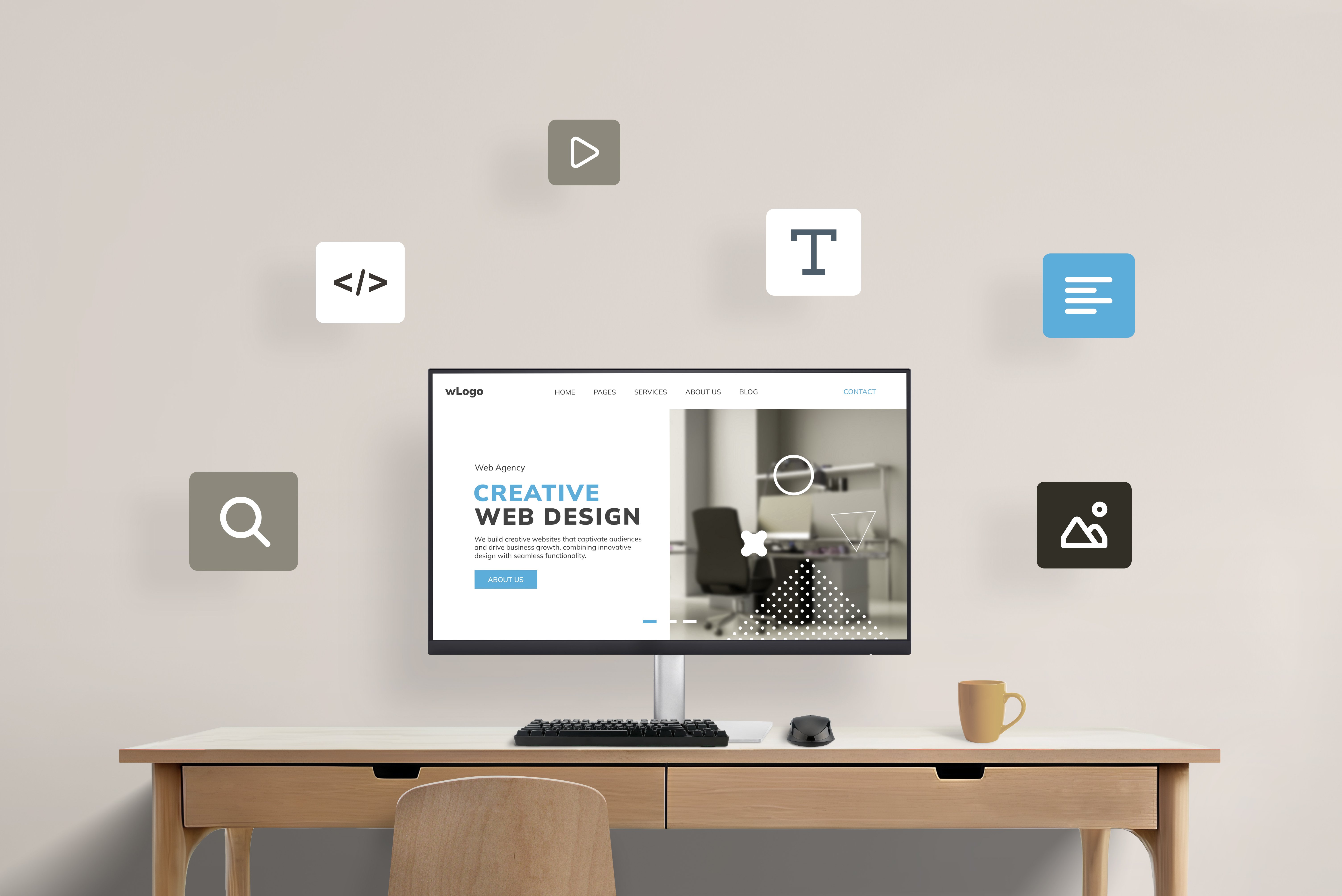Work Desk With Computer Display Featuring Web Desi 14d8ca2e4f7b916f38ff