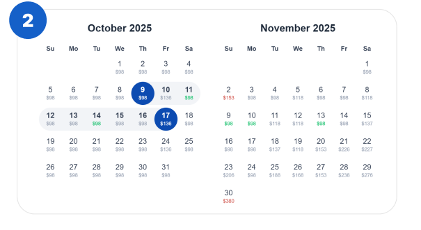Pick your flight dates and then monitor flight price drops with SlickTrip!