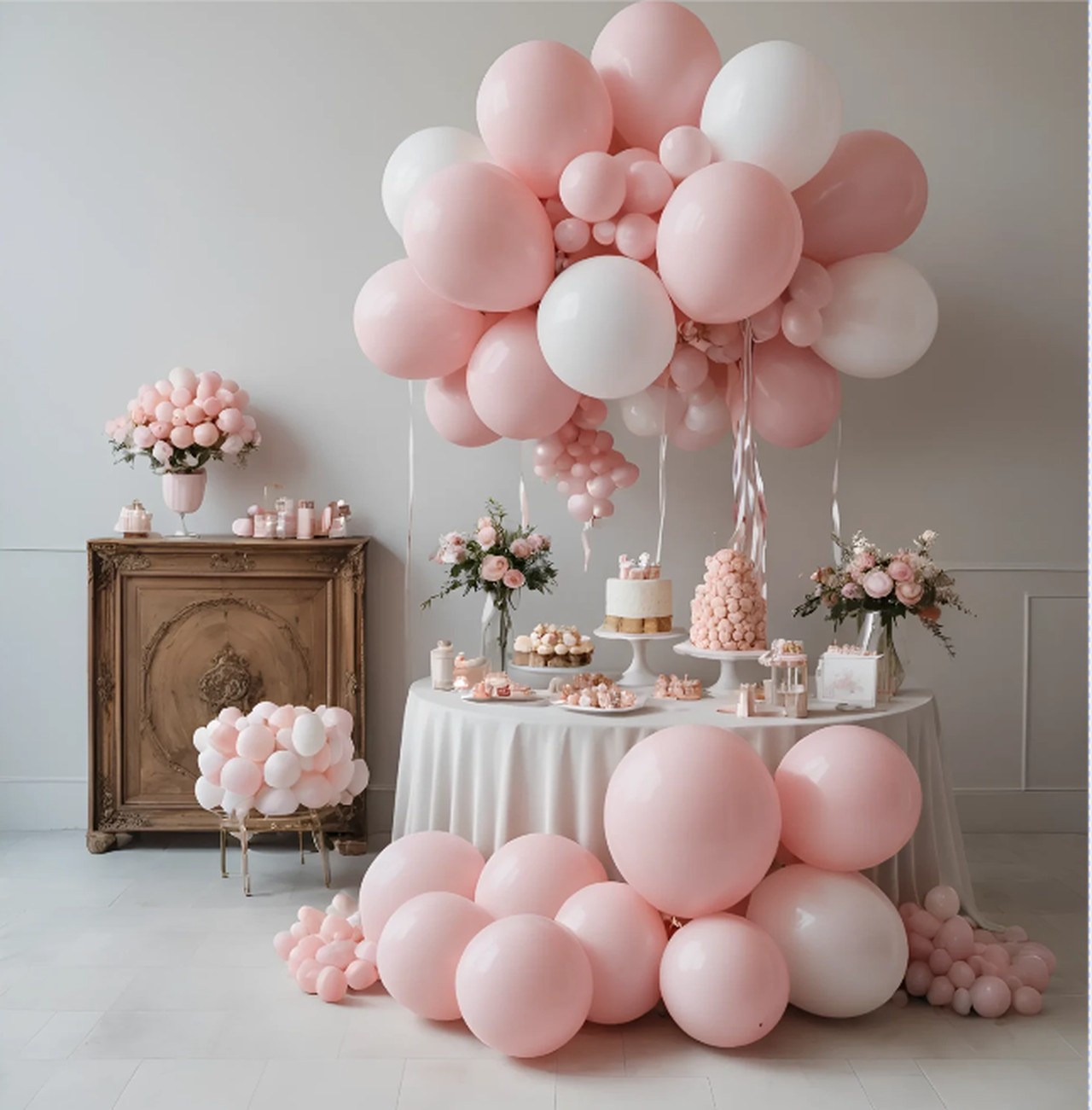 Arco y detalles de globos en tonos pastel
