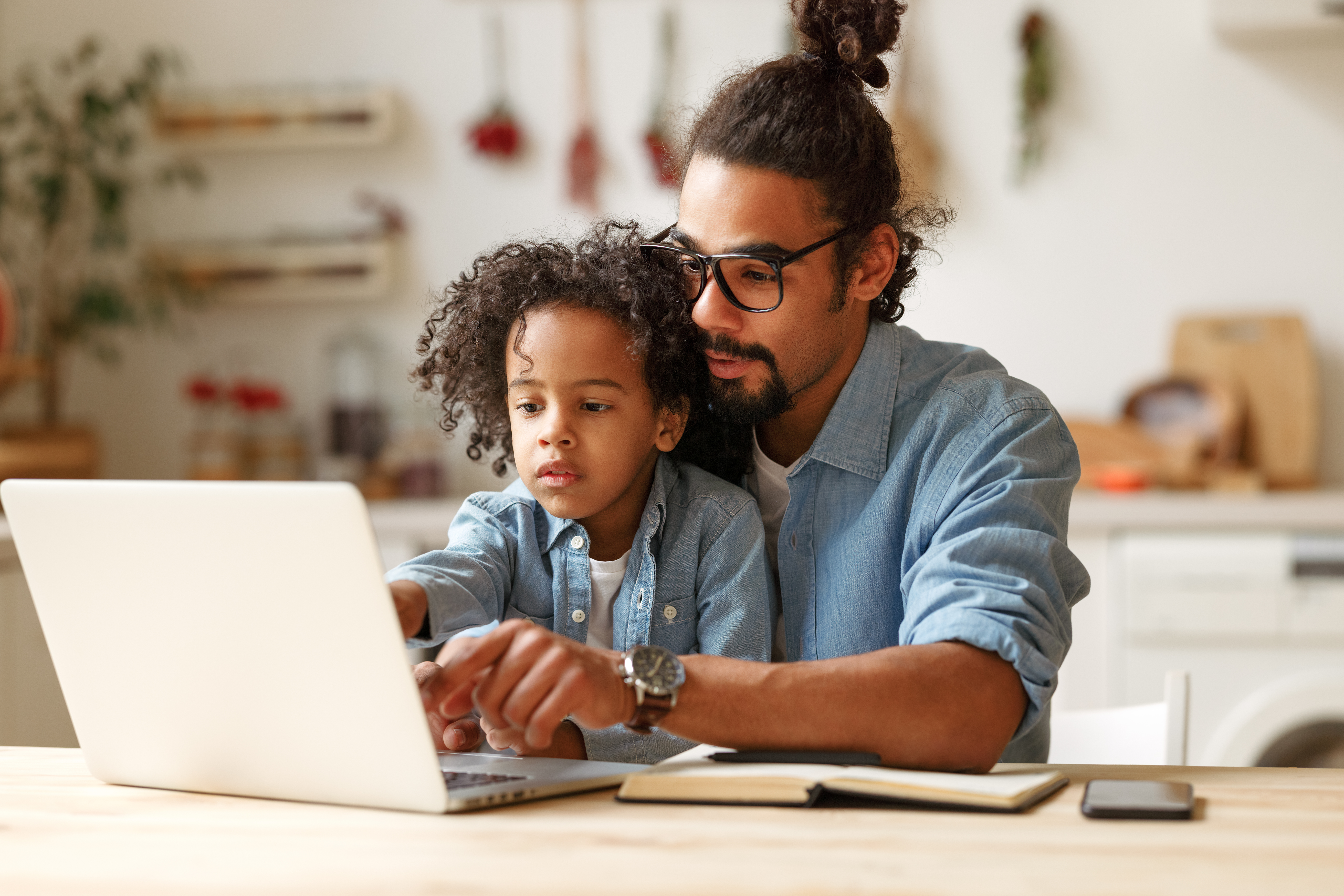 Young African American Dad Helping Schoolboy Son W Fb5fa1b0ae2830122fa5