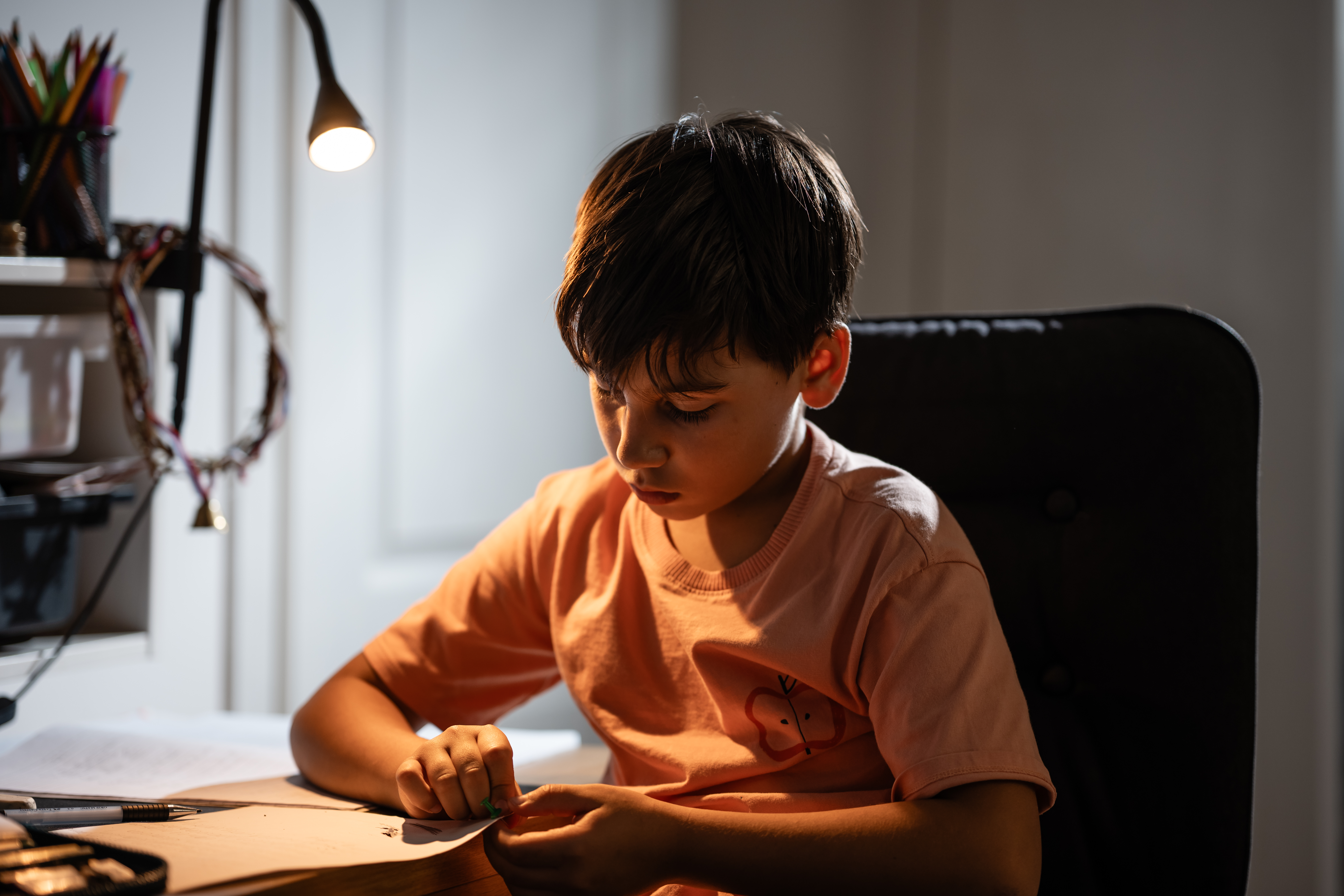 Young Boy Studying At Desk Doing Homework 6a9484055e6ed980f3ac