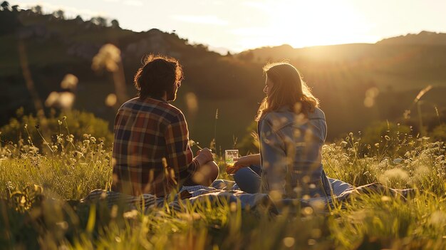 young couple sitting on a blanket in a field of ta 7c44aea78d55f2f393b6